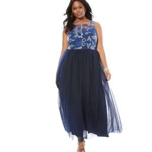 ROAMAN'S MULTI BLUE FLORAL BODICE DRESS 12W